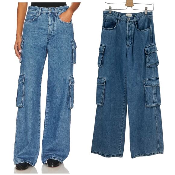 Favorite Daughter Denim - Favorite Daughter The Carly Cargo Jeans Wide Leg High Rise Denim Blue Size 28